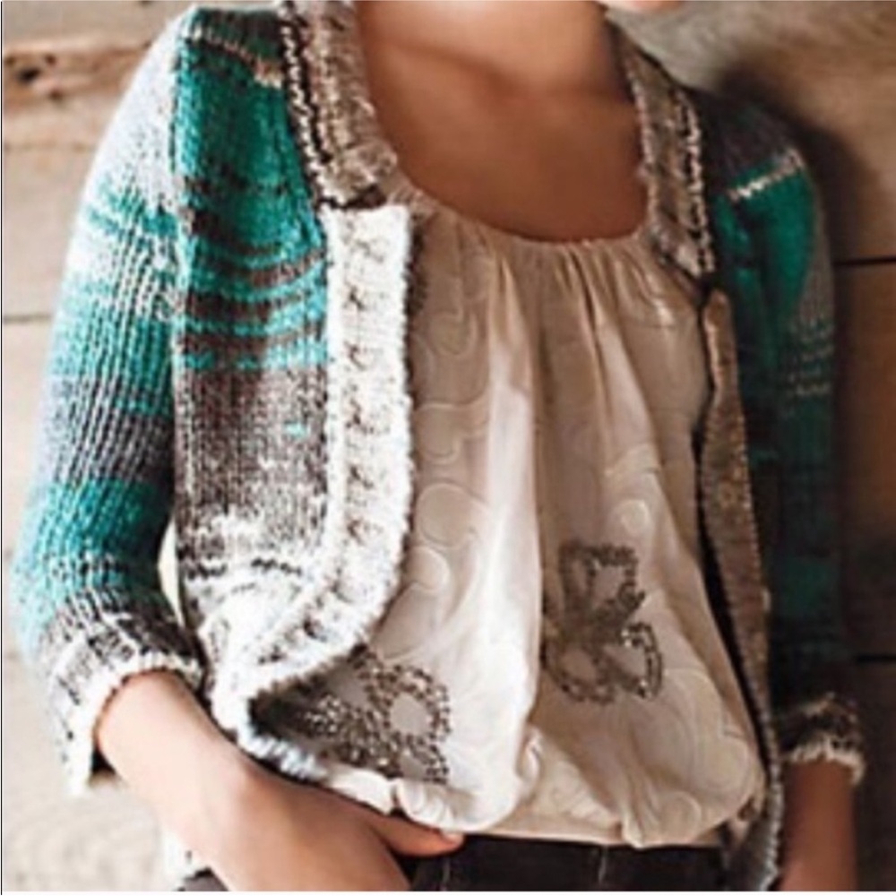 Anthropologie Teal and Gray Knit Cardigan